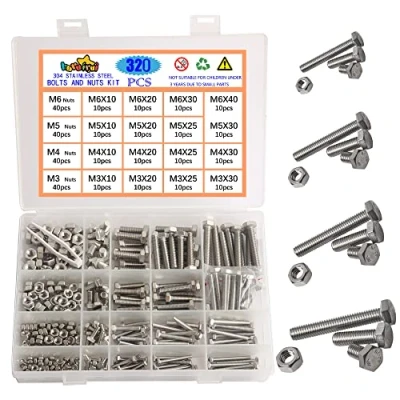 Immagine di huruirui Dado e Bulloni Set M3 M4 M5 M6 304 Acciaio Inox Outer Hexagon Viti Dadi Kit Hex Macchina Con Scatola di Stoccaggio 320PCS
