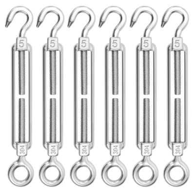 Immagine di Tenditore Occhiello Acciaio Inox M5, 6 Pezzi Fune Tension Tirante Gancio &amp; Occhio Regolabile Tendicintura Filo, Hook Eye per Tende da Sole, Corda Arrampicata, Filo di Acciaio（OC）
