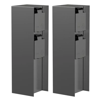 Immagine di ledscom.de 2 pz. presa da giardino a colonna POMI per esterni, IP44, vie, acciaio inox, antracite, quadrata, 23 cm