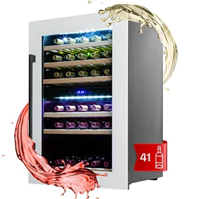 Immagine di Klarstein Cantinetta Vino Design da Incasso, Refrigerata a Zona Doppia per Rosso, Bianco e Birra, Controlli Touch, Frigo Esterno/Interno, 132L, 41 Bottiglie