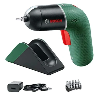 Immagine di Bosch Avvitatore elettrico IXO Set con stazione di ricarica (6a generazione, verde, VELOCITÀ variabile, e cavo micro USB, in scatola cartone) Edizione Amazon