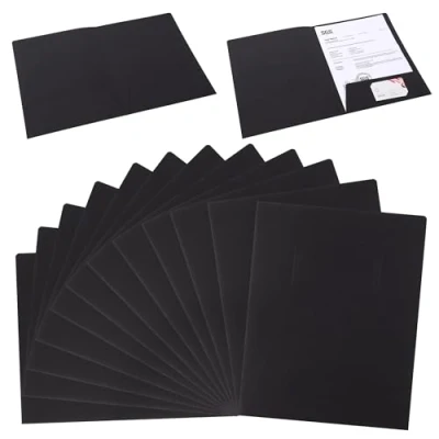 Immagine di Cartelline Portadocumenti con Tasche in Carta Kraft, 12 Pezzi Cartella di File A4 Scomparto per Progetti e Documenti Presentazioni Ufficio, Scuola, Casa (Nero)