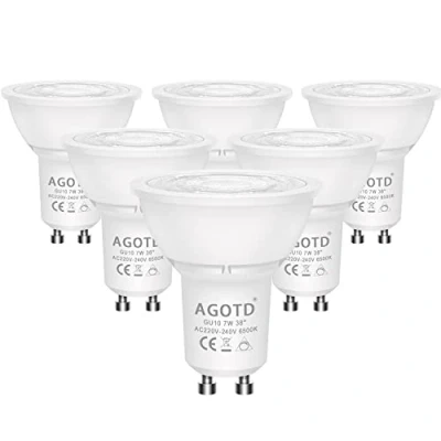 Immagine di AGOTD Lampadine LED GU10 7W Dimmerabile, Bianco Freddo 6500K Senza Sfarfallio, No Rumore, Imballaggio Da 6 Pezzi