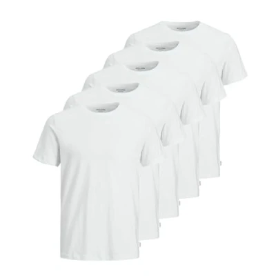 Immagine di JACK &amp; JONES Maglietta da Uomo con Scollo Rotondo in Tinta Unita, Confezione 5 (5 Bianchi), S