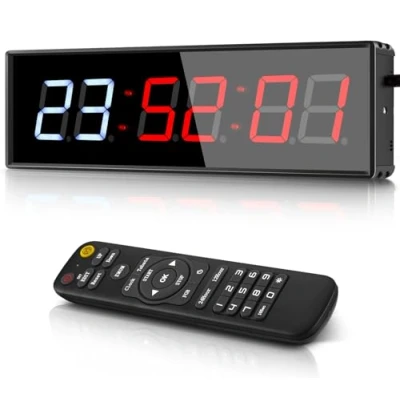 Immagine di PELLOR Timer da Palestra Orologio Parete Digitale, 1.5&quot; Intervallo Fitness LED Programmabile con Cronometro, Luminosità Regolabile, Formazione Telecomando per Casa Garage Esterno