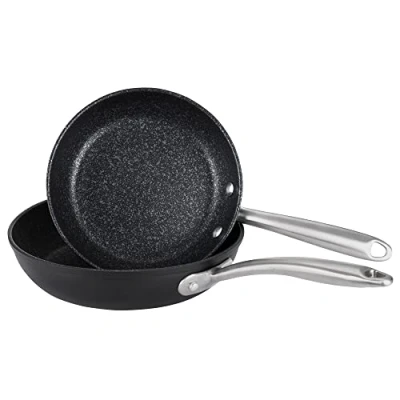 Immagine di PRESTIGE Padella antigraffio in alluminio, confezione da 2 pezzi, 21 cm e 25 (M.O), colore: nero
