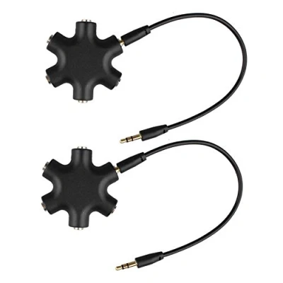 Immagine di Futheda 2 Pezzi Sdoppiatore per cuffie audio, con 5 prese, 3.5 mm Stereo Headset Cavo Maschio a Femmina Microfono Jack Adattatore Compatibile Tablet PC Smartphone Nero