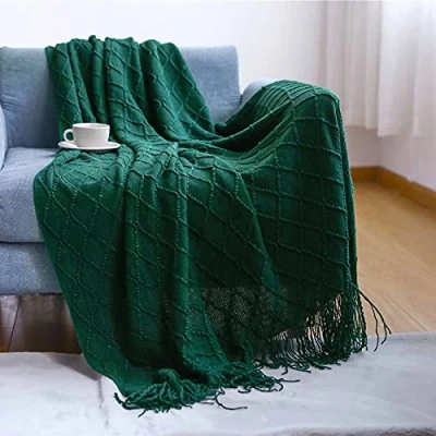 Immagine di LumiSyne Coperta a Maglia Sfrangiata Tinta Unita Plaid Calda Coperte In Copriletto Da Tiro Adatto Per Letto o Divano 130x230cm