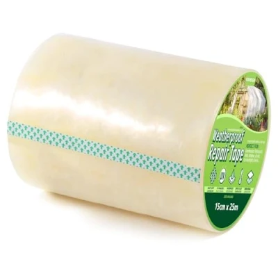Immagine di KAHEIGN 15cm x 25m Nastro per Riparazione Serre, 6 mil di in Polietilene Trasparente Fogli Plastica Polytunnel Serra Film Cucitura Sigillatura