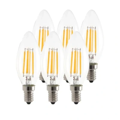 Immagine di Garza Confezione da 6 Lampadine LED a Filamento Candela C37, Attacco E14, Luce calda (2700k), 4W, 470 Lumen, Angolo di illuminazione 220, IRC 80.