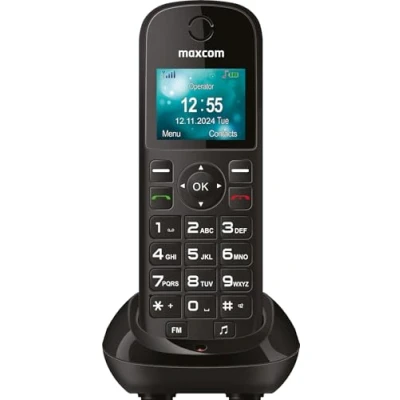 Immagine di Maxcom MM35D SE 2G Pulsante grande Telefono da scrivania senza fili per casa e ufficio con scheda SIM, caricabatterie tavolo USB C Spina UK Nero