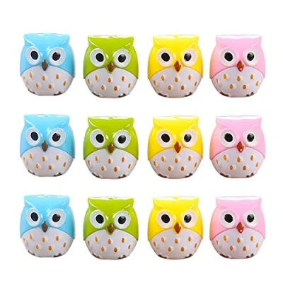 Immagine di Temperamatite di Gufo 12 Pezzi 4 Colori Mini temperino 2 Fori Temperini per Scuola e Ufficio Verde Rosa Blu Giallo Plastica