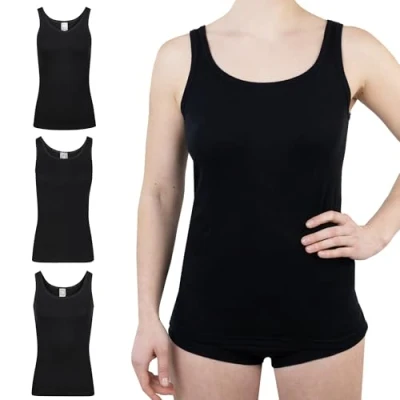 Immagine di SES Canottiera da Donna, Confezione 3 Pezzi, in 100% Cotone, Nero, 42