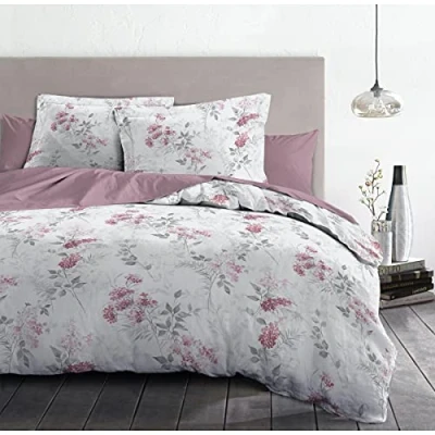Immagine di Home Passion Copripiumino 3 pezzi 100% cotone 57 fili 2 persone 240x260 cm POMPADOUR BIANCO &amp; VECCHIO ROSA HP62668