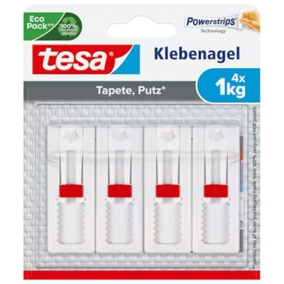 Immagine di tesa 77774 Chiodo adesivo regolabile (per carta da parati e intonaco, con altezza regolabile, fino a 1 kg di tenuta per chiodo), confezione 4, colore: Bianco