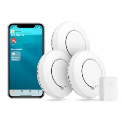 Immagine di Meross 3 Pezzo WiFi Rilevatore di Fumo, Rilevatori Fumo per la Casa, Intelligente con Hub, Compatibile Apple Homekit, Silenziosità e Autotest, Testato Secondo En 14604