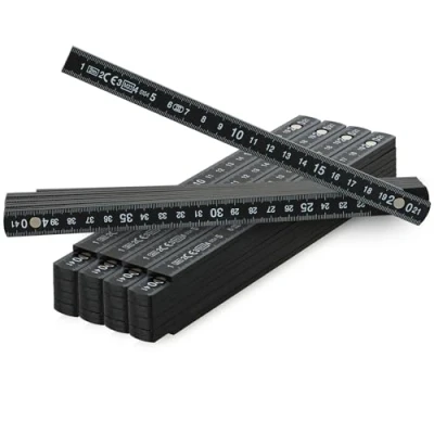 Immagine di com four® 5X Metro Pieghevole in plastica 2 con sezioni 10 metrico Nero (5 Pezzi Metri Nero)