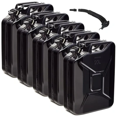 Immagine di BW® Tanica per carburante in metallo, 5 x 20 litri, con beccuccio, colore nero, RAL 9005, certificato TÜV e approvazione ONU, Made Europe