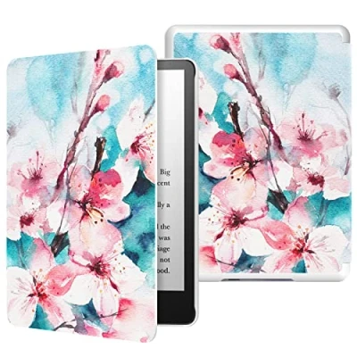 Immagine di MoKo Custodia per Kindle Paperwhite 11ª Generazione (Modello 2021)，Schermo da 6,8&quot;, Protettiva in Policarbonato di Stile Semplice e Elegante, Fiori del Pesco