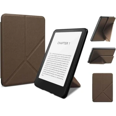 Immagine di Custodia pieghevole per Kindle Paperwhite 12a generazione 2024 da 7 pollici, guscio sottile e leggero in pelle PU con sveglia/sonno automatico angoli di visualizzazione multipli (rosa)