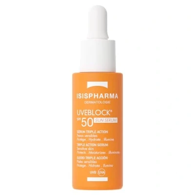 Immagine di Isispharma Uveblock Sun Serum SPF50 Idrata 8 ore, protegge e illumina Effetto glow Alta protezione solare Texture fluida non grassa Progettato prodotto in Francia