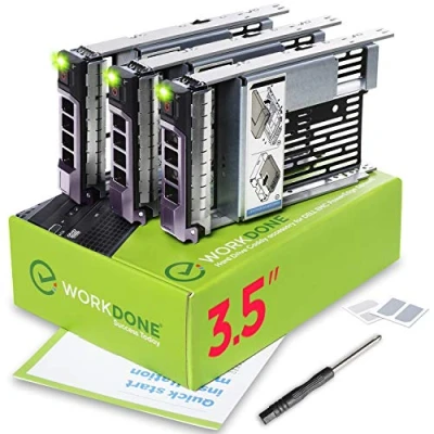 Immagine di WorkDone Pacco da 3 Caddy hard disk 3,5 pollici con adattatore HDD 2,5 compatibile per server Dell PowerEdge elencati Manuale Etichette adesive Cacciavite Viti Tray