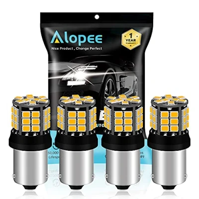 Immagine di Alopee 4 Pack 1056 BAU15S 7507 12496 1156PY PY21W Estremamente Chiaro Ambra/Giallo Non Polarità 2835 39 SMD 9 30V LED Luci di Ricambio per Indicatori Direzione Lampadina Lampeggiante