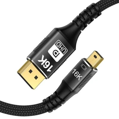 Immagine di YIWENTEC 16K Mini DisplayPort to Cable 2.1, (15360 x 8640) @ 60Hz 4K@240Hz 8K@144Hz, HDR, DSC1.2a, G Sync FreeSync (1M)