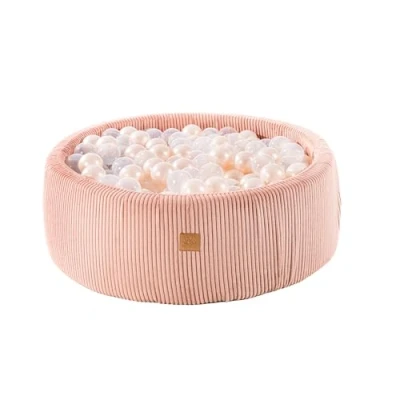 Immagine di MEOWBABY Piscina di Palline per Bambini Tondo 90x30cm Piscine con 200 Palline, Corduroy, Rosa: Bianco Perla/Trasparente
