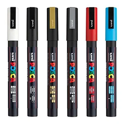 Immagine di Posca PC 3M Pennarelli per tessuti, vetro, metallo, set di 6 colori più popolari