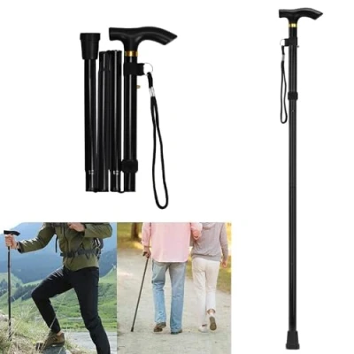 Immagine di Bastone da Passeggio Pieghevole,Bastone Viaggio Portatile,Bastone Regolabile in Altezza, Antiscivolo Telescopico per Uomo Donna Anziani