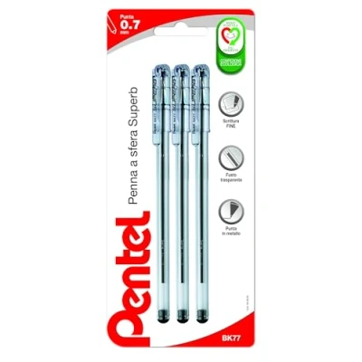 Immagine di Pentel BK77 Superb penna a sfera punta fine 0,7 mm nero, 3 pezzi