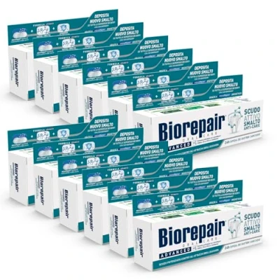 Immagine di Biorepair, Dentifricio Advanced, Scudo Attivo Anti Carie, 12 Confezioni da 75 ml, Anticarie e Antibatterico, Combatte Placca Protegge lo Smalto dall&#039;Aggressione Batterica