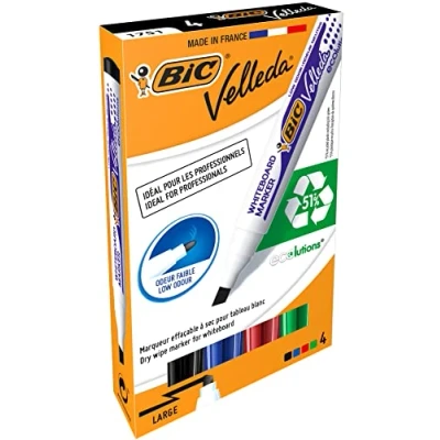 Immagine di Bic Velleda 1751/1754 Whiteboard Marker Chisel Tip Line Width 3.7 5.5mm Assorted Ref 11990017 [Pack 4]