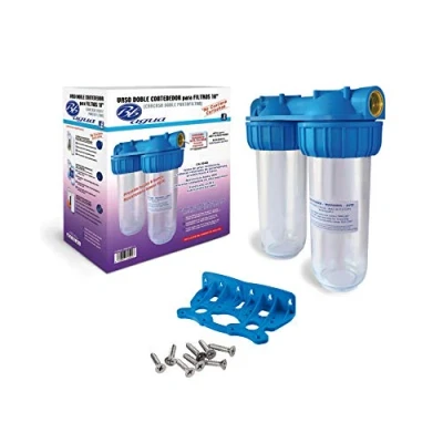 Immagine di filtro acqua doppio da 10&quot; Include porta a bicchiere, supporto parete e chiave facile installare manutenzione