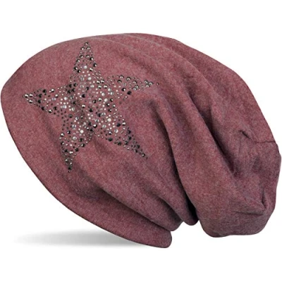 Immagine di styleBREAKER Cuffia Beanie con Strass, Borchie, Stelle e Pietre Decorative di Colore Argento Antracite, Slouch longbeanie, Unisex 04024087, Colore:Nero