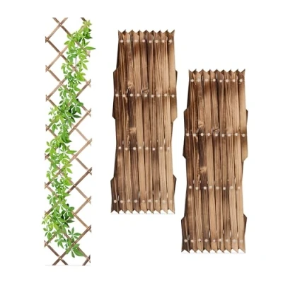 Immagine di Relaxdays 180x30 cm Grigliato in Legno per Rampicanti Allungabile, Set 3 Tralicci Piante da Giardino e Balcone, Fiammato