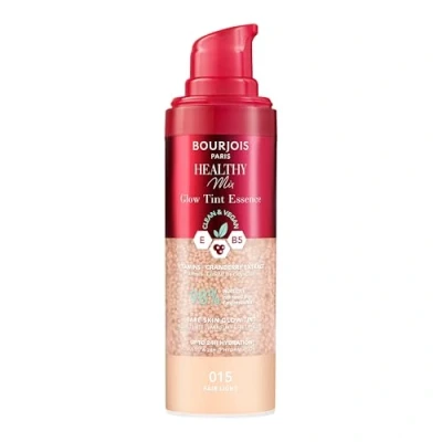 Immagine di Bourjois Healthy Mix, 015 Fair Light, Glow Tint Essence, Effetto Filtro Pelle Nuda, Finish Luminoso, Idratante Colorato, Texture Rinfrescante, Formula Vegana e Clean, 30 ml