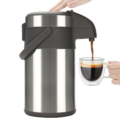 Immagine di Olerd Thermos a pompa per caffè, 3 l, in acciaio inox, dispenser bevande calde e caraffa acqua calda, perfetta caffè tè