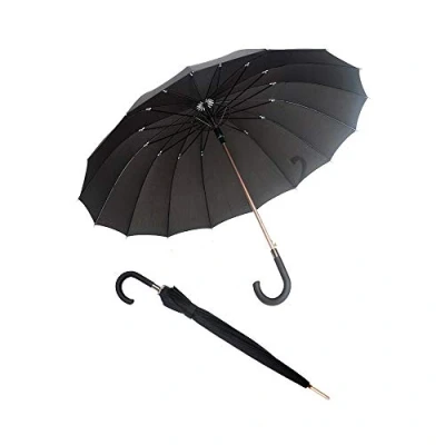 Immagine di Susino ombrello a forma di canna nera, unisex, grande 114 cm diametro, sistema apertura automatica, 16 stecche in fibra vetro, infrangibili, colore: Nero