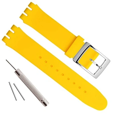 Immagine di Cinturino in gomma siliconica impermeabile placcato argento con fibbia acciaio inossidabile (20 mm, giallo)