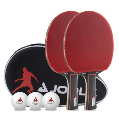 Immagine di JOOLA Set da Tennis Tavolo Duo PRO, 2 Racchette Ping Pong + 3 Palline 1 Borsa Portatile, Rosso/Nero, 6 Parti