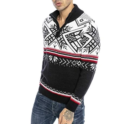 Immagine di RED BRIDGE Maglione da Uomo Stile Norvegese Pullover con Collo Alto in Cotone Blu M