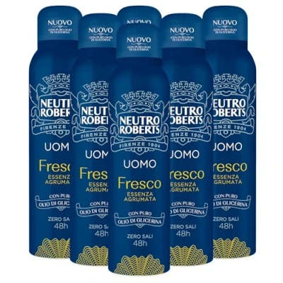 Immagine di 6x Neutro Roberts Deodorante Spray Uomo Fresco Zero Sali Efficace 48h Essenza Agrumata 6 Flaconi da 150ml ognuno