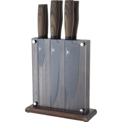 Immagine di Rockingham Forge Forester Series 7 Piece Knife Block Set, lame nere e manici effetto legno, RF 618/7P