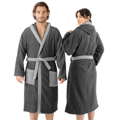 Immagine di HOMELEVEL Accappatoio in spugna, 100% cotone, unisex, M, colore antracite, grigio chiaro