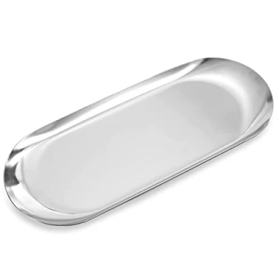 Immagine di BE TOOL Vassoio, in Acciaio inox, forma ovale, per caramelle, snack, frutta, candele, chiavi, cosmetici, gioielli, inossidabile, Argento, Large（230mm*94mm）