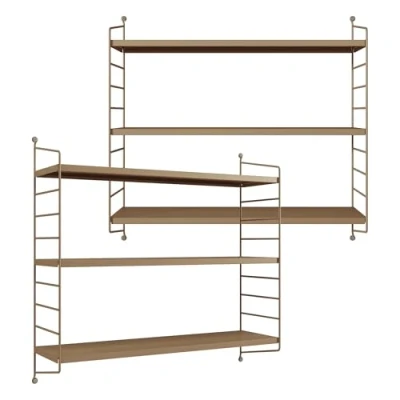 Immagine di [en.casa] Set di 2 Scaffali da Parete Pensili a 3 Ripiani Regolabili in Altezza Mensole Muro Acciaio 50 x 60 15 cm Marrone Chiaro, Opaco