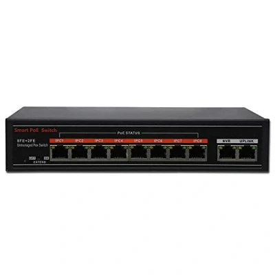 Immagine di SECUPOE 8 porte PoE Switch Supporto 10/100M con rete di 2 Uplink Alimentatore DC48V integrato 802.3af/at Trasmissione dati 250m