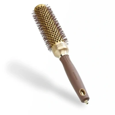 Immagine di Olivia Garden Expert Blowout Speed Bianco &amp; Grigio 35 Spazzola rotonda in ceramica con corpo extra lungo per messe piega 25% più veloci